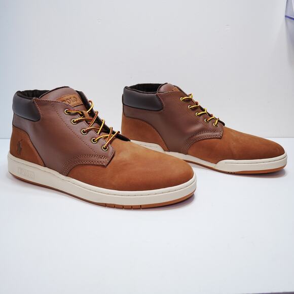 NEW POLO RALPH LAUREN SHRUNKEN NUBUCK CANVAS BOOT SHOES BROWN MENS SIZE - 11 - Picture 2 of 7